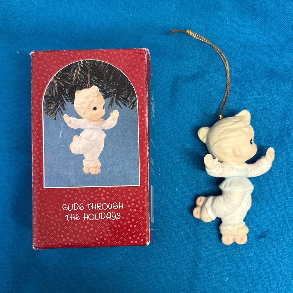 1990 Precious Moments Holiday Skating Ornament with Box